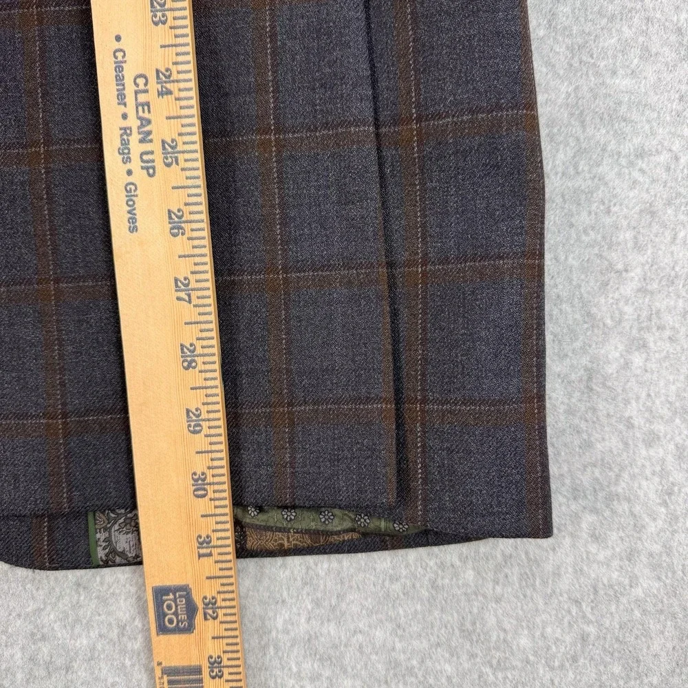 Tallia Blazer Mens 40L Gray Plaid 100% Wool Elbow Patch Sport Coat Jacket Office
